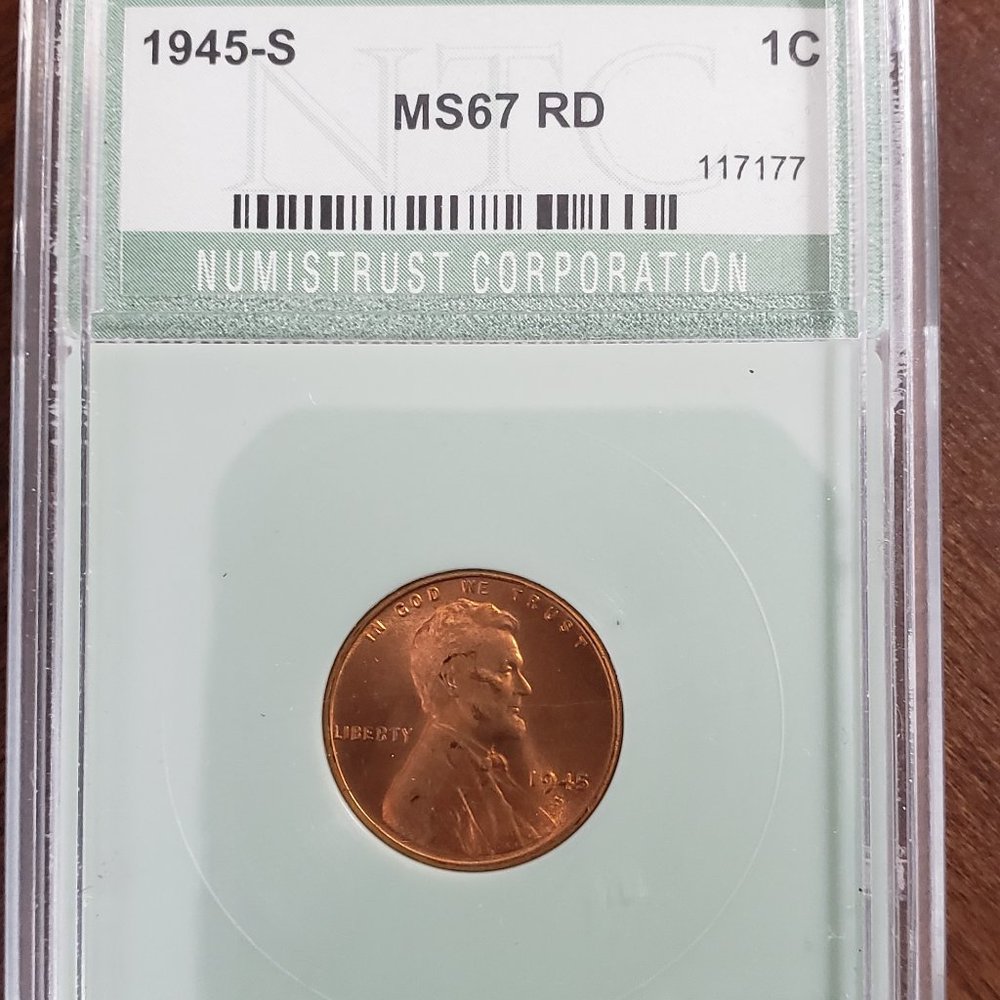 1945-S Wheat Penny Graded MS67 RD